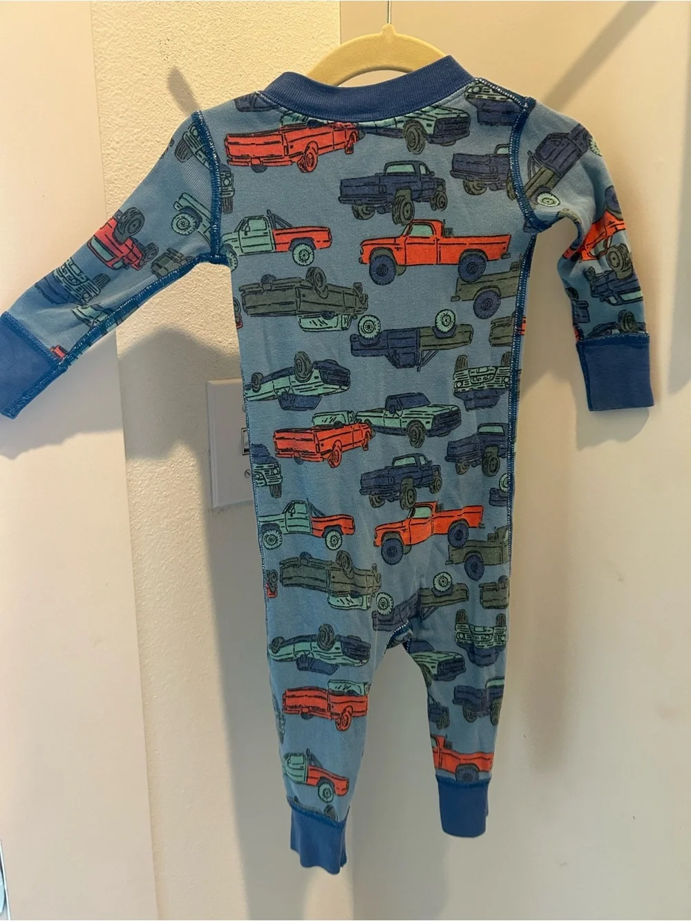 Hannah Anderson Baby Zip Sleeper Pajama in Organic Cotton Blue Truck Pattern